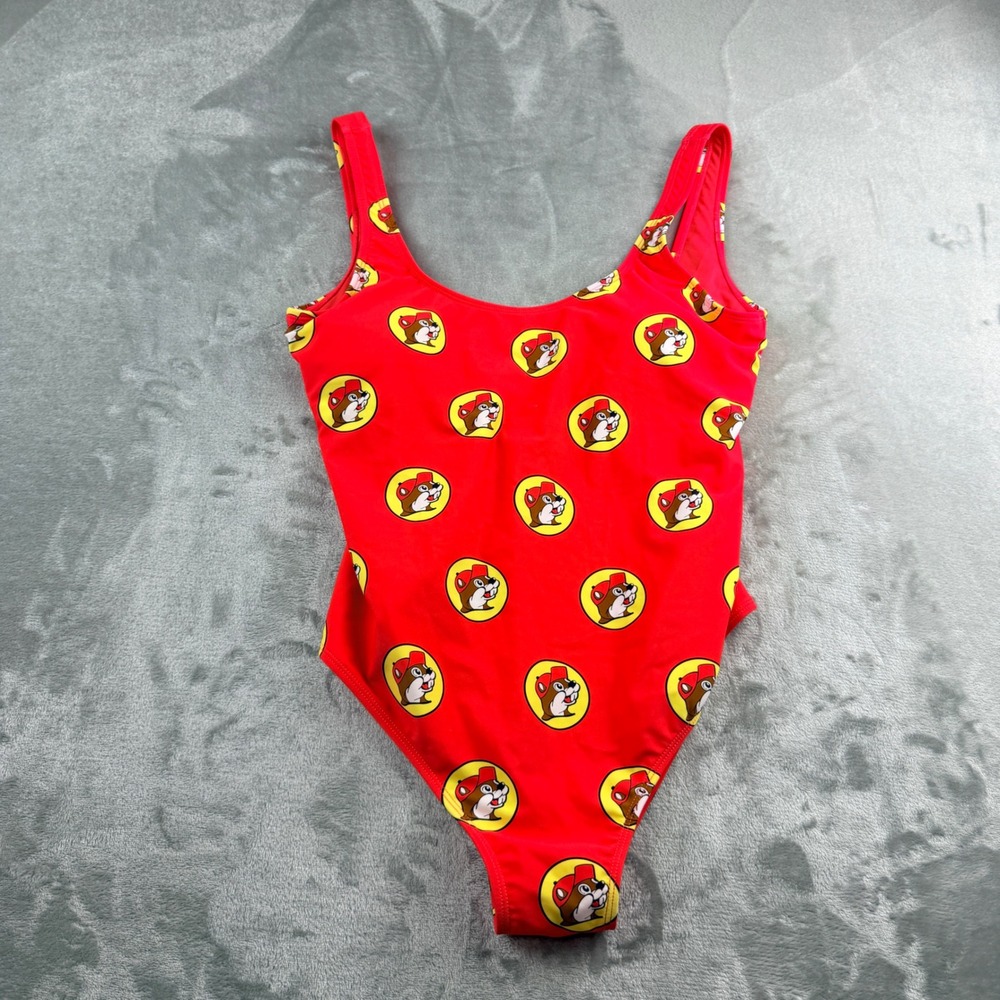 Buc-ee's Red One Piece Swimsuit Women's Small Beaver Logo Print‎ Scoop Neck